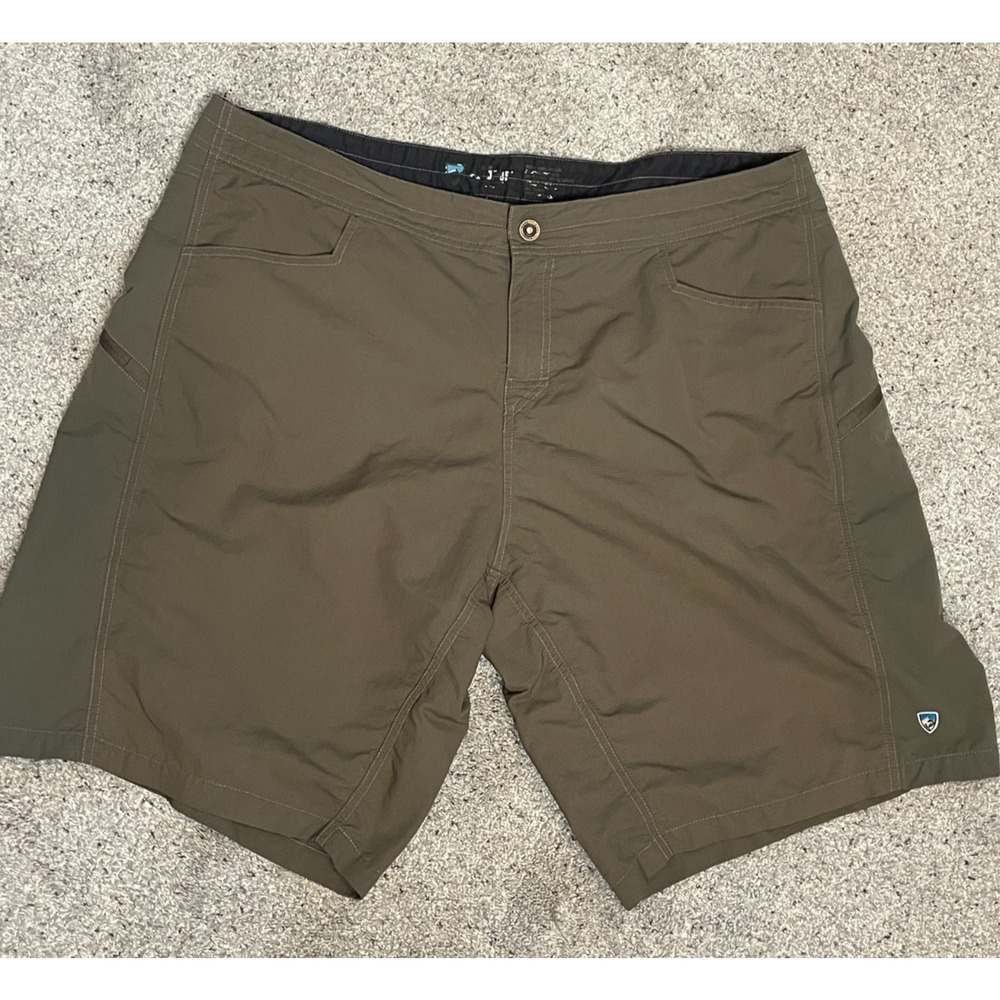 KUHL Mutiny River Shorts Men’s 42 10” Olive Hiking Hybrid Swim Trunks Nylon Camp